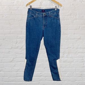 NYDJ Faux Leather Side Panel Blue Jean Leggings | Size 8 Petite